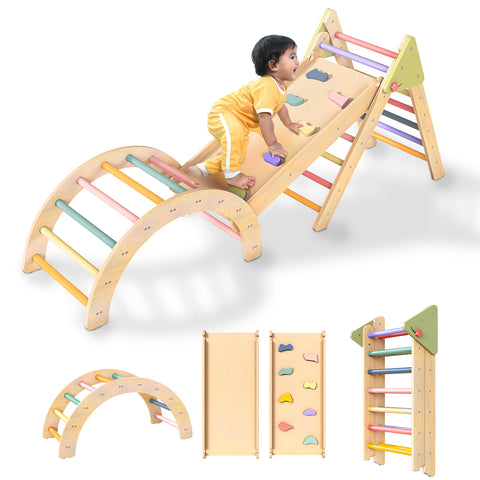Pikler Triangle Gym Juguetes de escalada para bebés de 3 piezas, juguetes de escalada plegables para niños pequeños de 1 a 3 años en el interior, juego de juguetes de escalada para niños pequeños Montessori para interiores