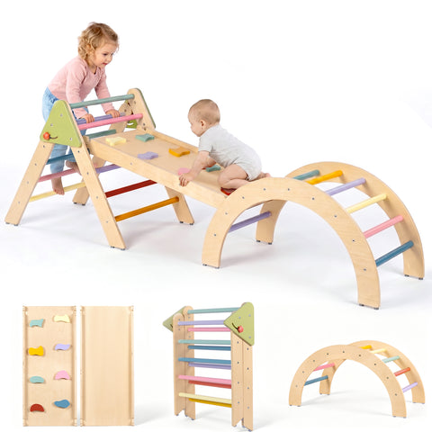 Pikler Triangle Gym Baby Climbing Toys 3 Piece, Foldable Climbing Toys for Toddlers 1-3 Inside, Montessori Toddler Climbing Toys Indoor Set