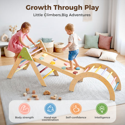 Pikler Triangle Gym Baby Climbing Toys 3 Piece, Foldable Climbing Toys for Toddlers 1-3 Inside, Montessori Toddler Climbing Toys Indoor Set