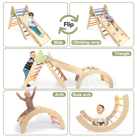 Pikler Triangle Gym Juguetes de escalada para bebés de 3 piezas, juguetes de escalada plegables para niños pequeños de 1 a 3 años en el interior, juego de juguetes de escalada para niños pequeños Montessori para interiores