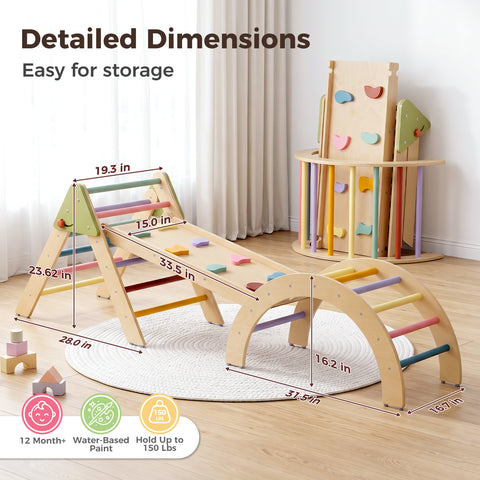 Pikler Triangle Gym Baby Climbing Toys 3 Piece, Foldable Climbing Toys for Toddlers 1-3 Inside, Montessori Toddler Climbing Toys Indoor Set