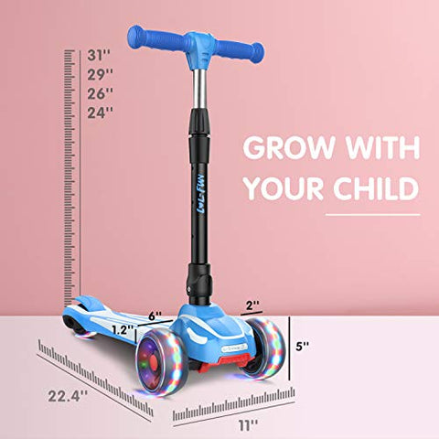 LOL-FUN Toddler Scooter for Kids Ages 3-12 Years Old Boy Girl with 3 Wheel LED Lights. Extra-Wide Childrens Foldable Kick Scooter Kids Ages 3-5 with 4 Adjustable Height and Lean-to-Steer