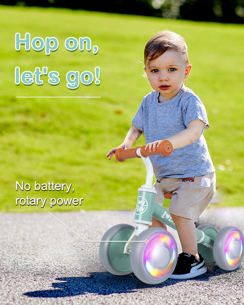 LOL-FUN Baby Balance Bike for 1 Year Old Boys Girls Toy Birthday Gift, Colorful Lighting Balance Bike for Toddlers 12 18 Months with 4 LED Wheels & Adjustable Seat