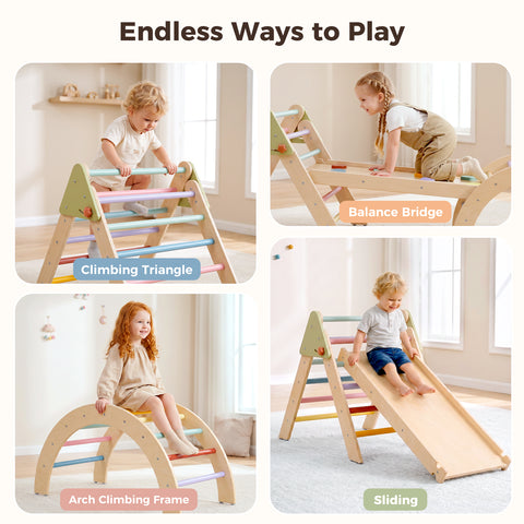 Pikler Triangle Gym Baby Climbing Toys 3 Piece, Foldable Climbing Toys for Toddlers 1-3 Inside, Montessori Toddler Climbing Toys Indoor Set
