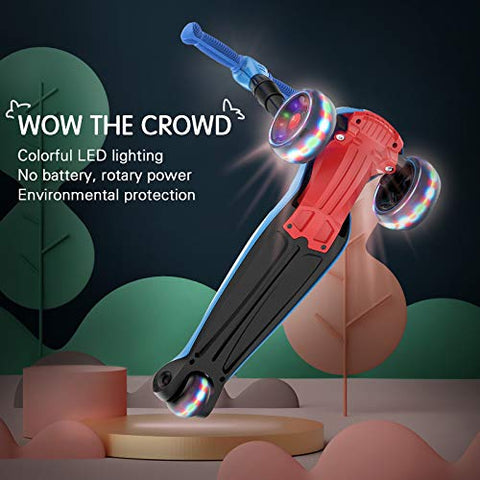 LOL-FUN Toddler Scooter for Kids Ages 3-12 Years Old Boy Girl with 3 Wheel LED Lights. Extra-Wide Childrens Foldable Kick Scooter Kids Ages 3-5 with 4 Adjustable Height and Lean-to-Steer