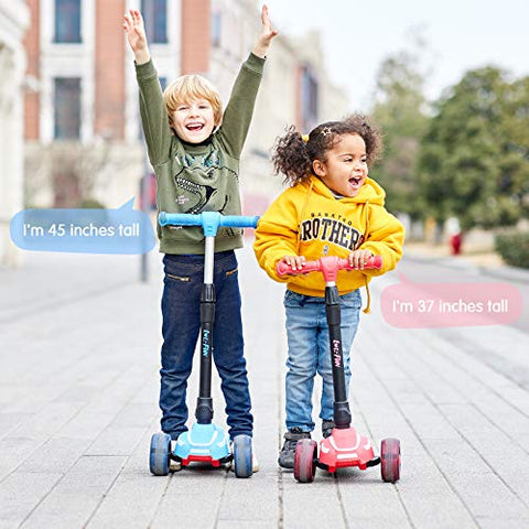 LOL-FUN Toddler Scooter for Kids Ages 3-12 Years Old Boy Girl with 3 Wheel LED Lights. Extra-Wide Childrens Foldable Kick Scooter Kids Ages 3-5 with 4 Adjustable Height and Lean-to-Steer