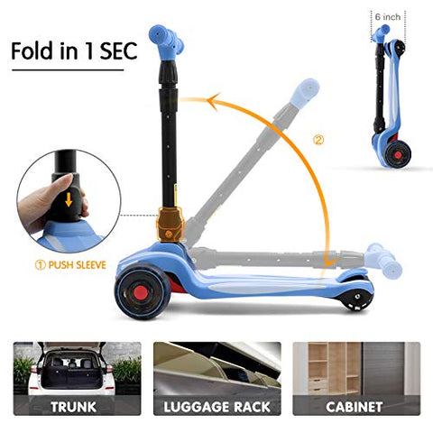 LOL-FUN Toddler Scooter for Kids Ages 3-12 Years Old Boy Girl with 3 Wheel LED Lights. Extra-Wide Childrens Foldable Kick Scooter Kids Ages 3-5 with 4 Adjustable Height and Lean-to-Steer