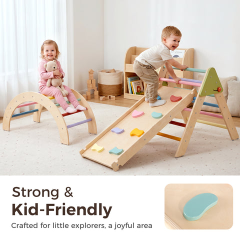 Pikler Triangle Gym Baby Climbing Toys 3 Piece, Foldable Climbing Toys for Toddlers 1-3 Inside, Montessori Toddler Climbing Toys Indoor Set