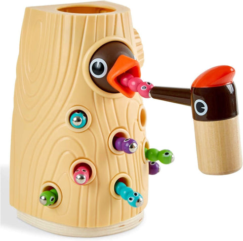 Montessori Toys for 2 Year Old Girl and Boy, Fine Motor Skills Toddler Toys Age 2-4, Woodpecker Worm Toy Magnetic Bird Feeding Game