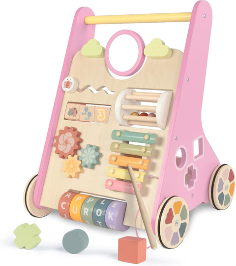 LOL-FUN Wooden Baby Walker with Wheels, Baby Push Walker for Baby Girl and Boy 12 Months, Walking Push Toys 1 Year Old Girl Boy Gifts