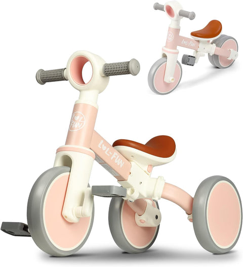 LOL-FUN Baby Balance Bike for 1 2 Year Old Boys Girls Gift. 4 in 1 Kids Tricycle for Toddlers 1-3 with Easy Assembly Removable Pedal