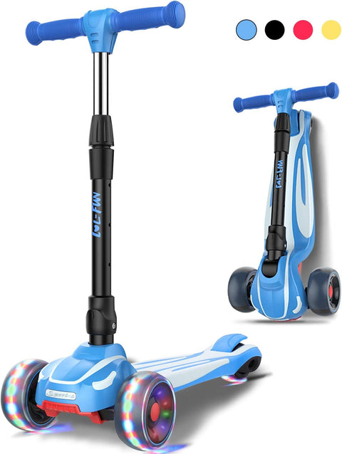 LOL-FUN Toddler Scooter for Kids Ages 3-12 Years Old Boy Girl with 3 Wheel LED Lights. Extra-Wide Childrens Foldable Kick Scooter Kids Ages 3-5 with 4 Adjustable Height and Lean-to-Steer