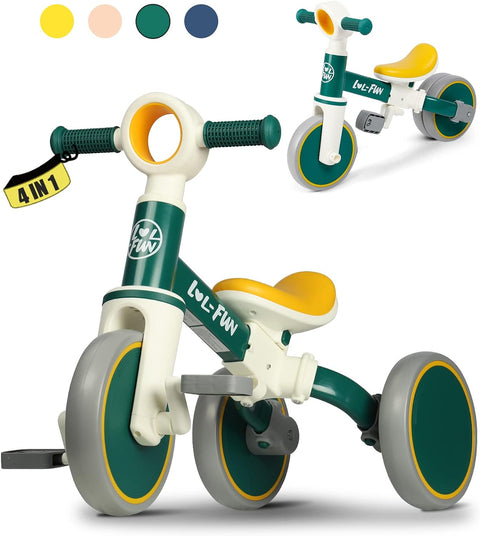 LOL-FUN Baby Balance Bike for 1 2 Year Old Boys Girls Gift. 4 in 1 Kids Tricycle for Toddlers 1-3 with Easy Assembly Removable Pedal