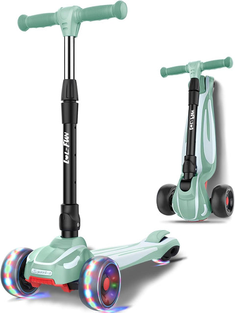 LOL-FUN Toddler Scooter for Kids Ages 3-12 Years Old Boy Girl with 3 Wheel LED Lights. Extra-Wide Childrens Foldable Kick Scooter Kids Ages 3-5 with 4 Adjustable Height and Lean-to-Steer