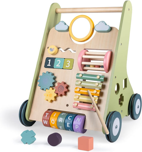 LOL-FUN Wooden Baby Walker with Wheels, Baby Push Walker for Baby Girl and Boy 12 Months, Walking Push Toys 1 Year Old Girl Boy Gifts