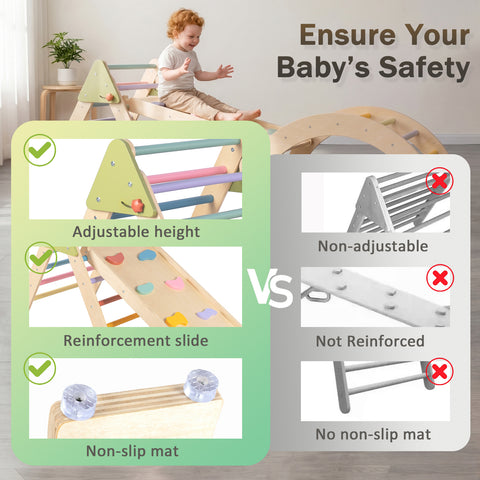 Pikler Triangle Gym Baby Climbing Toys 3 Piece, Foldable Climbing Toys for Toddlers 1-3 Inside, Montessori Toddler Climbing Toys Indoor Set