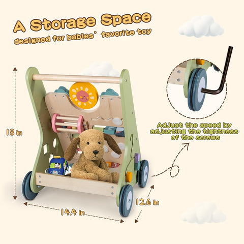 Wooden Baby Walker with Wheels, Baby Walker for Boys 6-12 Months Push Toy, Montessori Walking Toys for 1 Year Old Activity Center