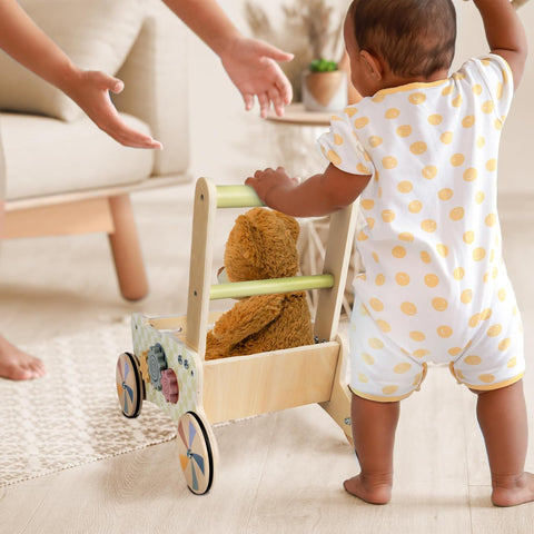 LOL-FUN Wooden Baby Walker with Wheels, Baby Push Walker for Baby Girl and Boy 12 Months, Walking Push Toys 1 Year Old Girl Boy Gifts