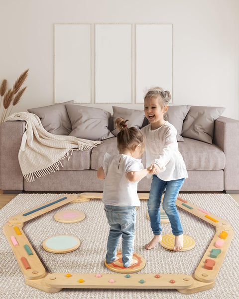 LOL-FUN Toddler Balance Beam for Kids 3-5 Montessori, Wooden Kids Balance Beam Stepping Stones, Balance Beam Toddler Obstacle Course for Kids 1-3