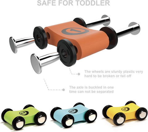 Car Ramp Toy for 2 3 Year Old Boy Gifts, Toddler Race Track Toy for 18 Month Old with 4 Wooden Cars and 3 Car Garage