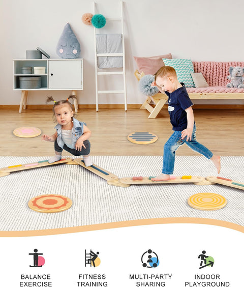 LOL-FUN Toddler Balance Beam for Kids 3-5 Montessori, Wooden Kids Balance Beam Stepping Stones, Balance Beam Toddler Obstacle Course for Kids 1-3