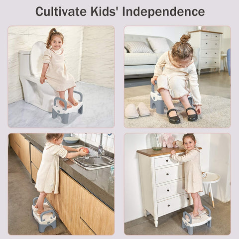 Potty Step Stool for Toddlers 2 Pack. Toddler Step Stool for Bathroom Sink. Kids Toilet Step Stool for Toddler Boys and Girls -Grey