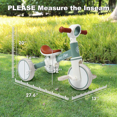 LOL-FUN Baby Balance Bike for 1 2 Year Old Boys Girls Gift. 4 in 1 Kids Tricycle for Toddlers 1-3 with Easy Assembly Removable Pedal