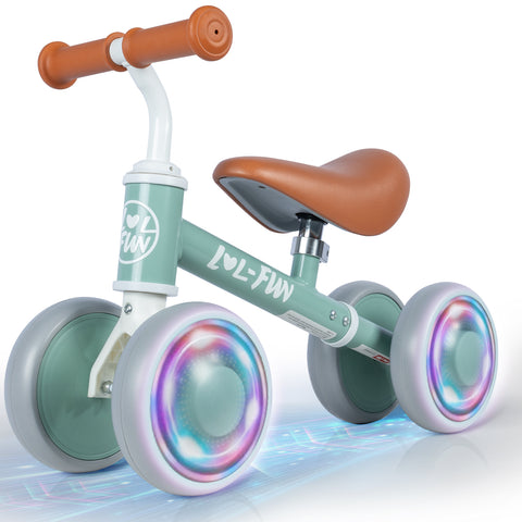 LOL-FUN Baby Balance Bike for 1 Year Old Boys Girls Toy Birthday Gift, Colorful Lighting Balance Bike for Toddlers 12 18 Months with 4 LED Wheels & Adjustable Seat
