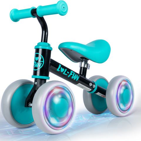 LOL-FUN Baby Balance Bike for 1 Year Old Boys Girls Toy Birthday Gift, Colorful Lighting Balance Bike for Toddlers 12 18 Months with 4 LED Wheels & Adjustable Seat